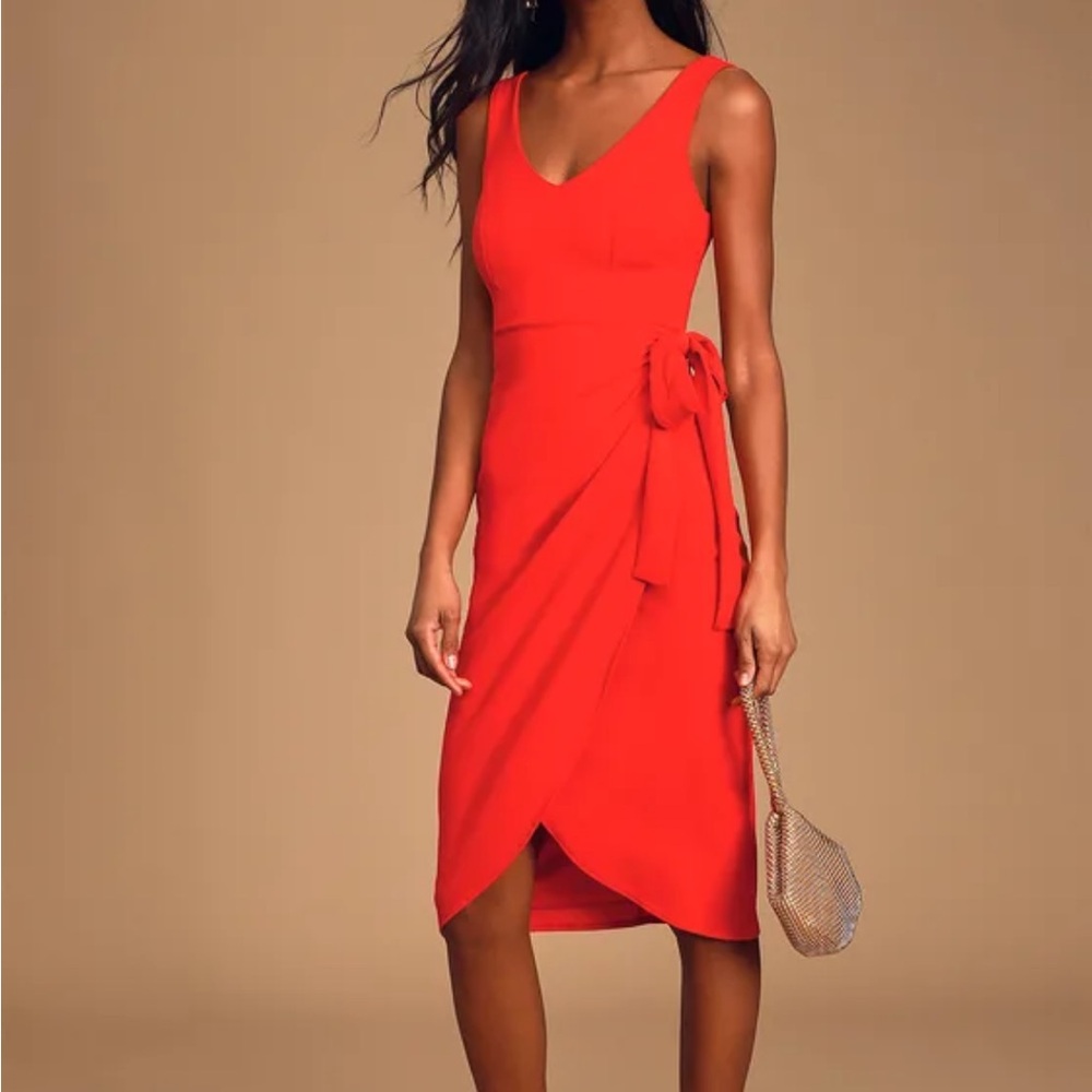 Lulus Do It Best Red Sleeveless Faux Wrap Midi Dress